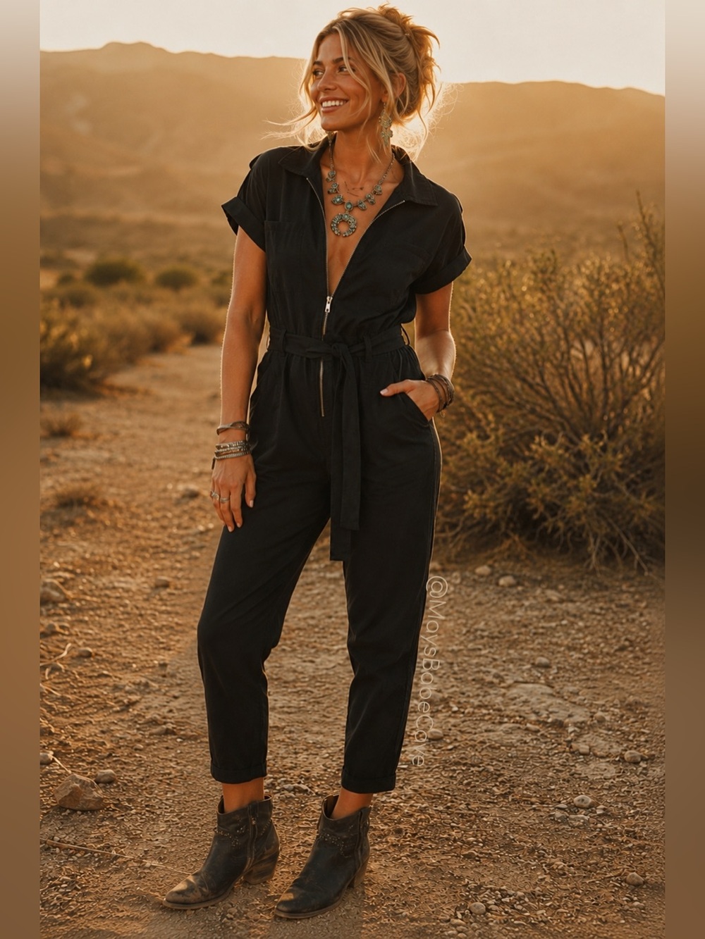 Skies Are Blue Black Front Zip Utility Jumpsuit